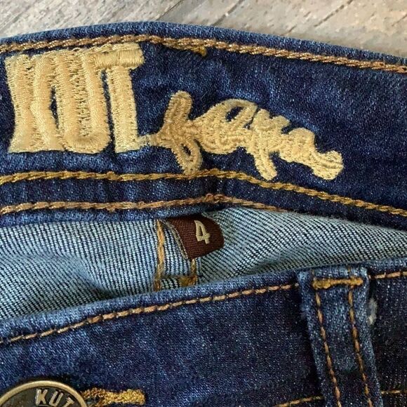 KUT from the Kloth dark denim skinny jeans. Five pockets light whiskering. - Picture 2 of 14